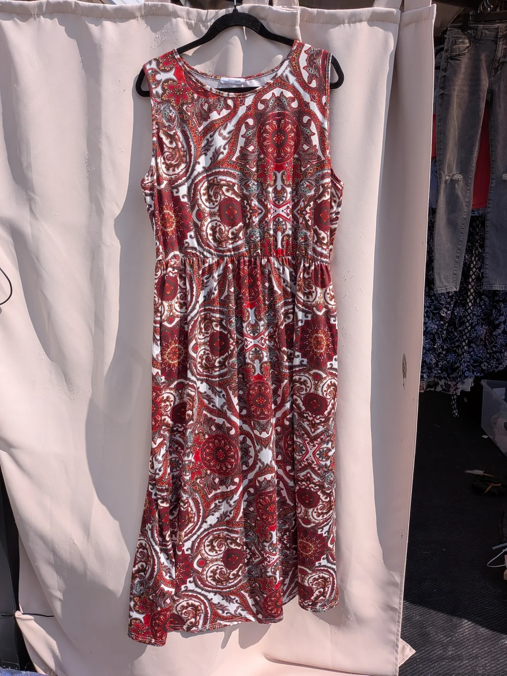 Hound, Paisley Print Sleeveless Maxi Dress in Red and White, 2 XL
